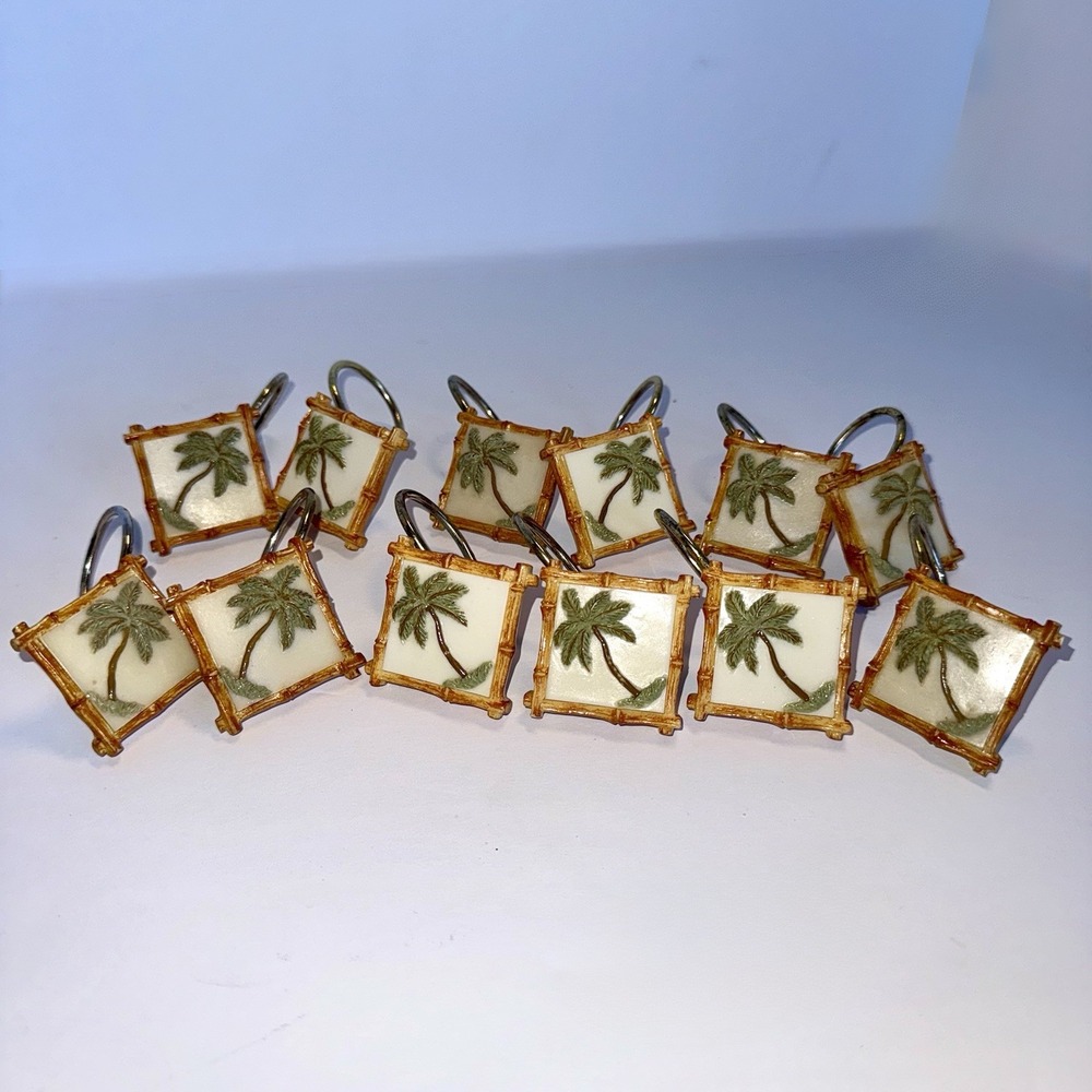 Palm Tree Shower Curtain Hooks Set of‎ 12 Tropical Resort Beach Bathroom